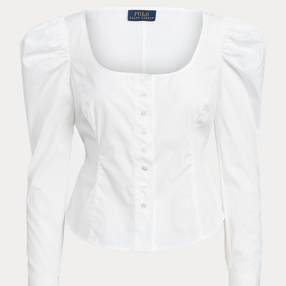 NWT / Ralph Lauren / Corset Cotton Mutton-Sleeve Blouse in White / Size 10 - Picture 3 of 4